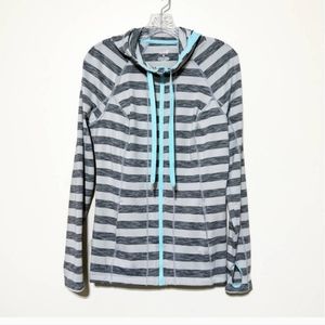 NWOT Lukka Hoodie Sweatshirt Full Zip Striped Two Tone Gray & Turquoise Size XL